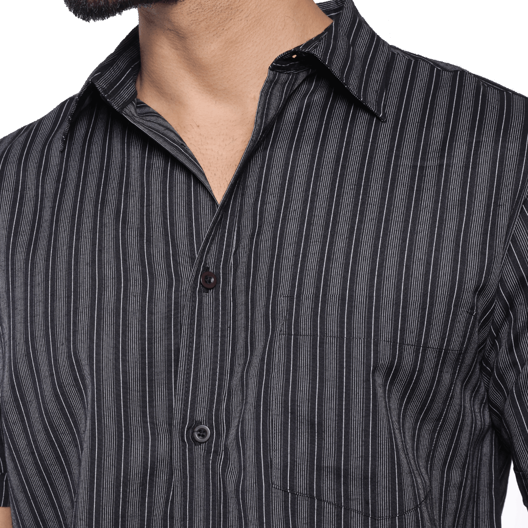 MEN’S 60% COTTON 40% POLYESTER HALF SLEEVE SHIRT - BLACK - N A S H