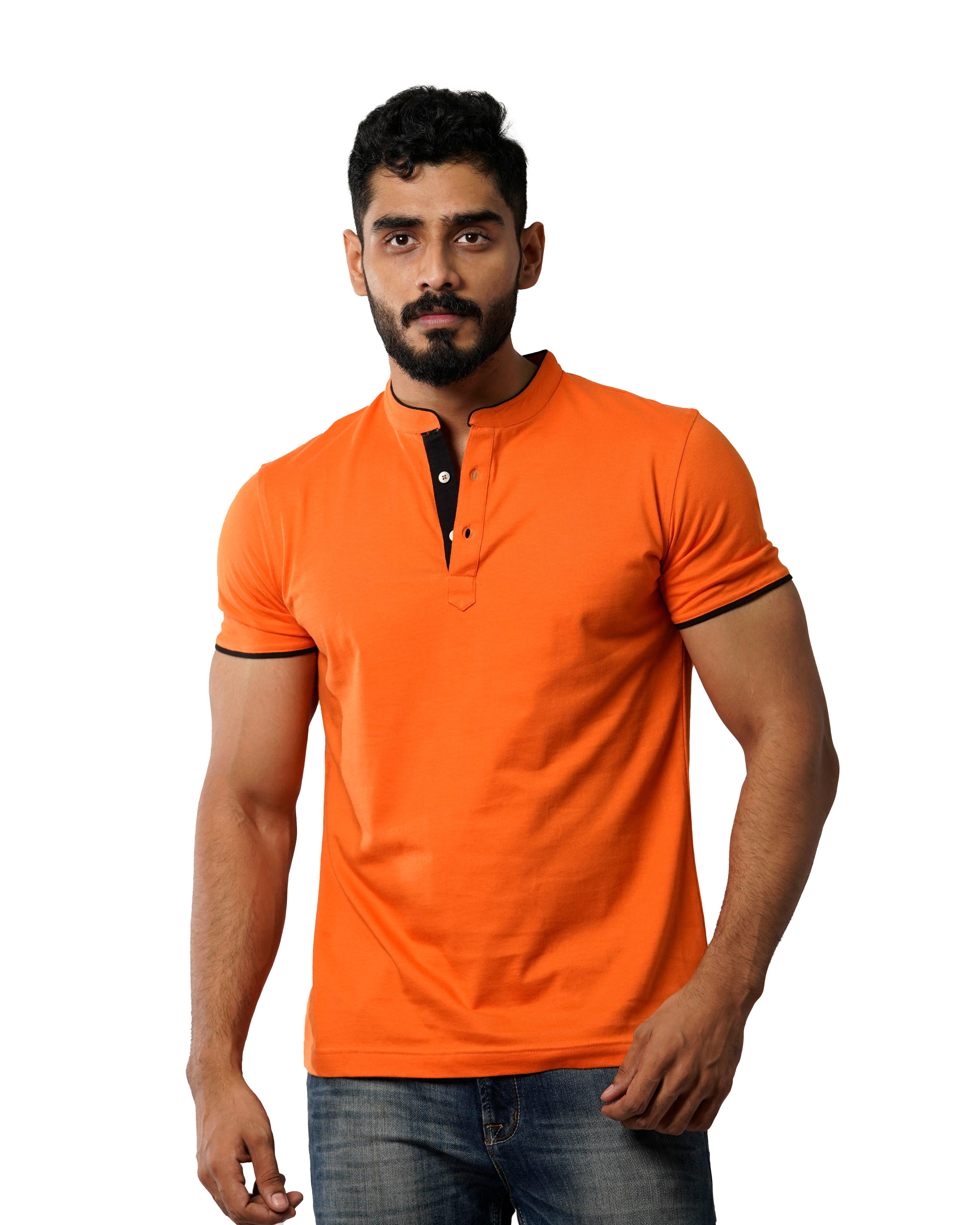 Henley Mandarin Collar Solid Colour Short Sleeve T-Shirts. – N A S H