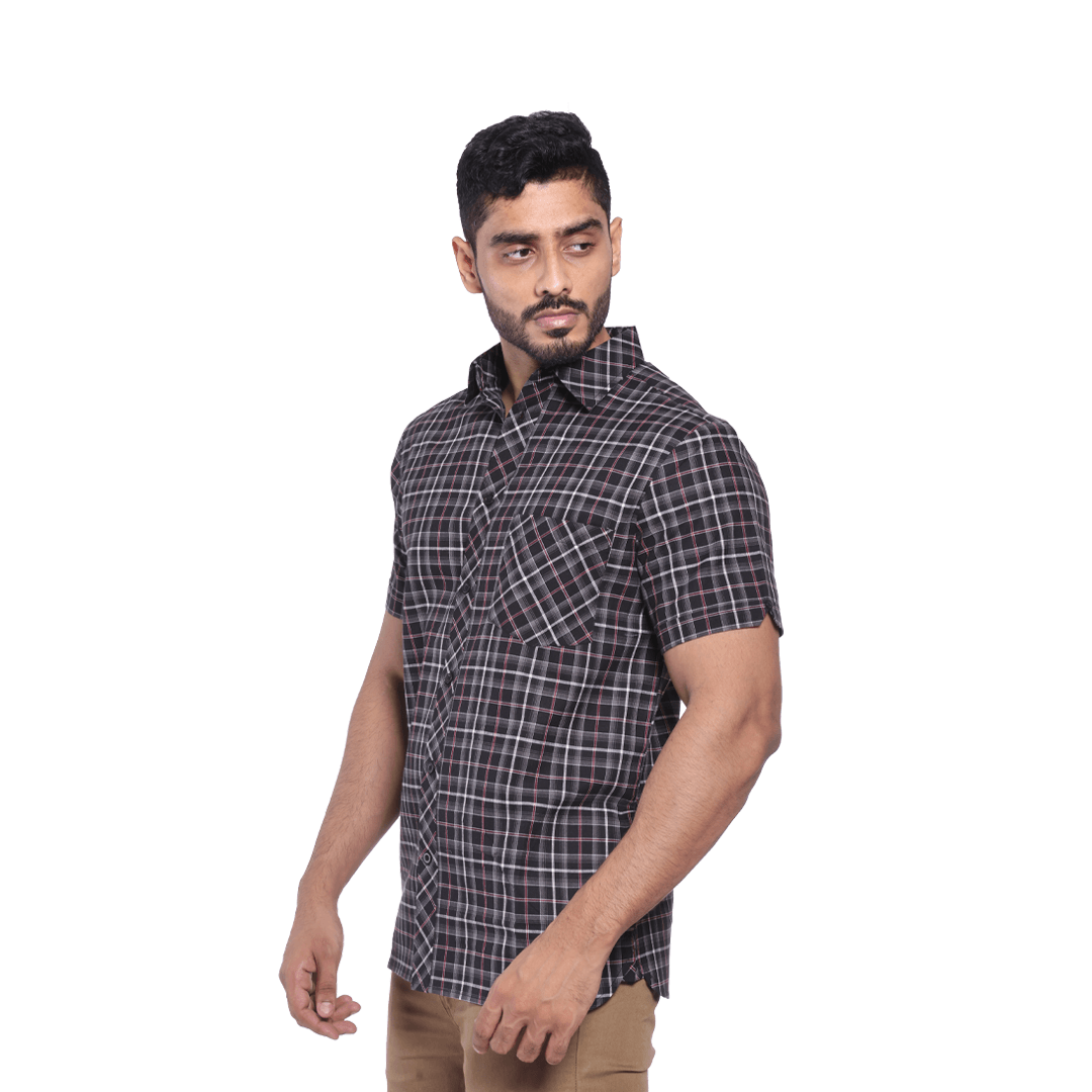 MEN’S 100% COTTON HALF SLEEVE SHIRT - BLACK - N A S H